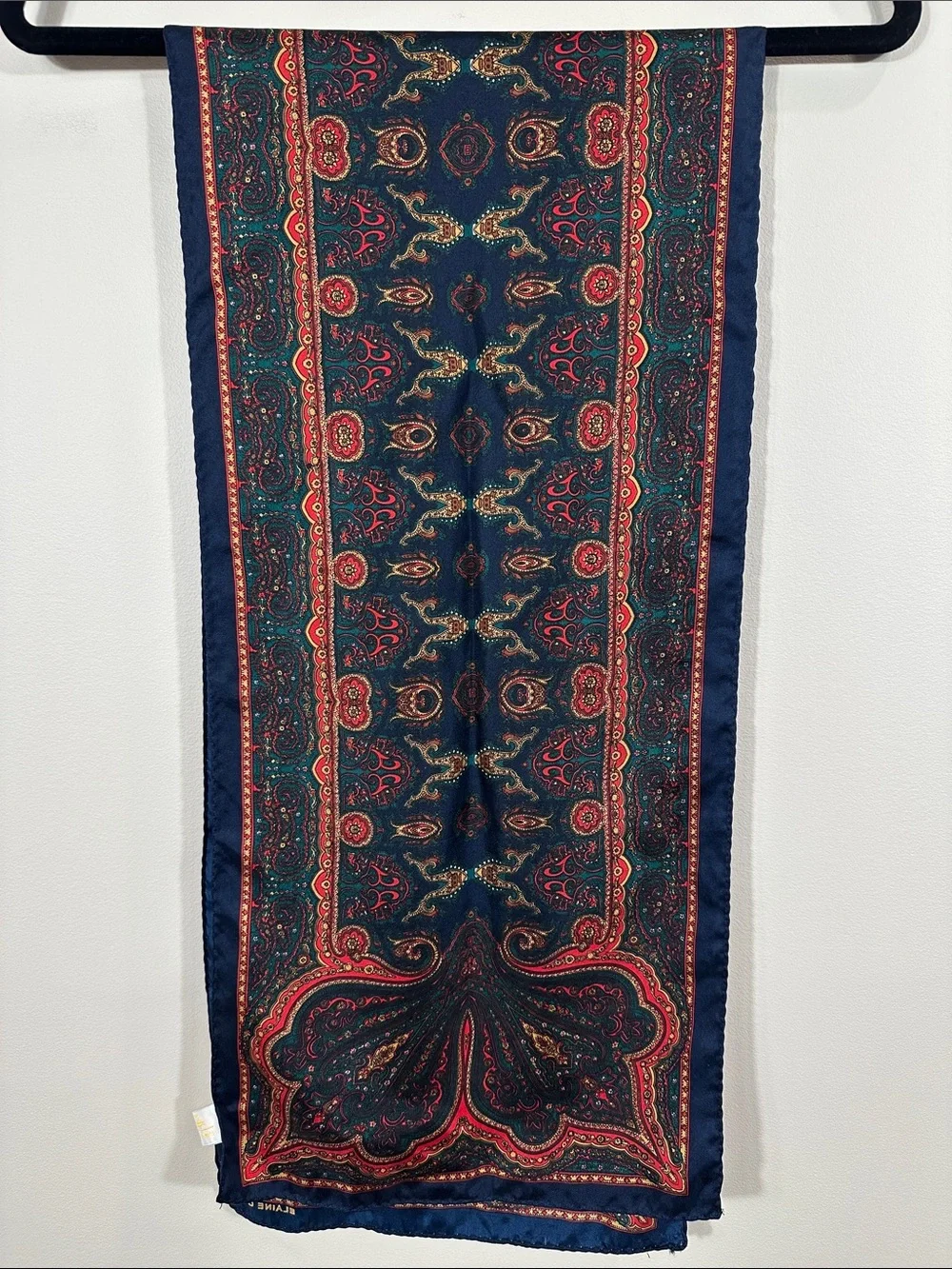 Elaine Gold for Collection XIIX 100% Silk Vintage Paisley Blue Red Women Scarf